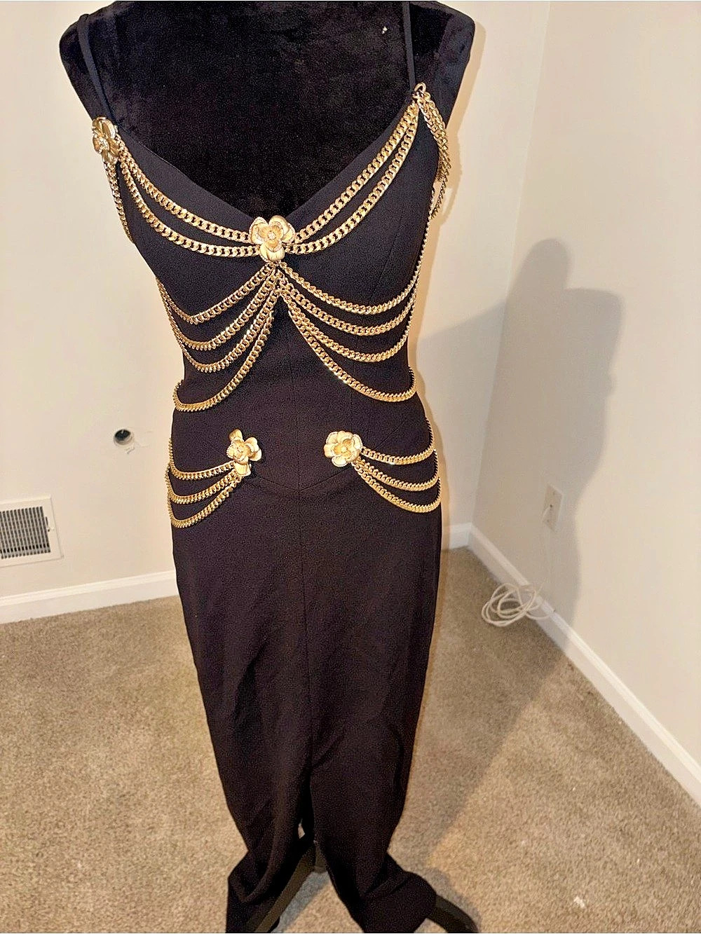 Black Gold Chain Embellished Maxi Dress Like New